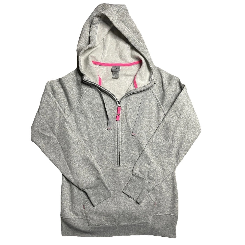 Champion Women's Gray Full Zip Hooded Sweatshirt With Pink Accents Size Small